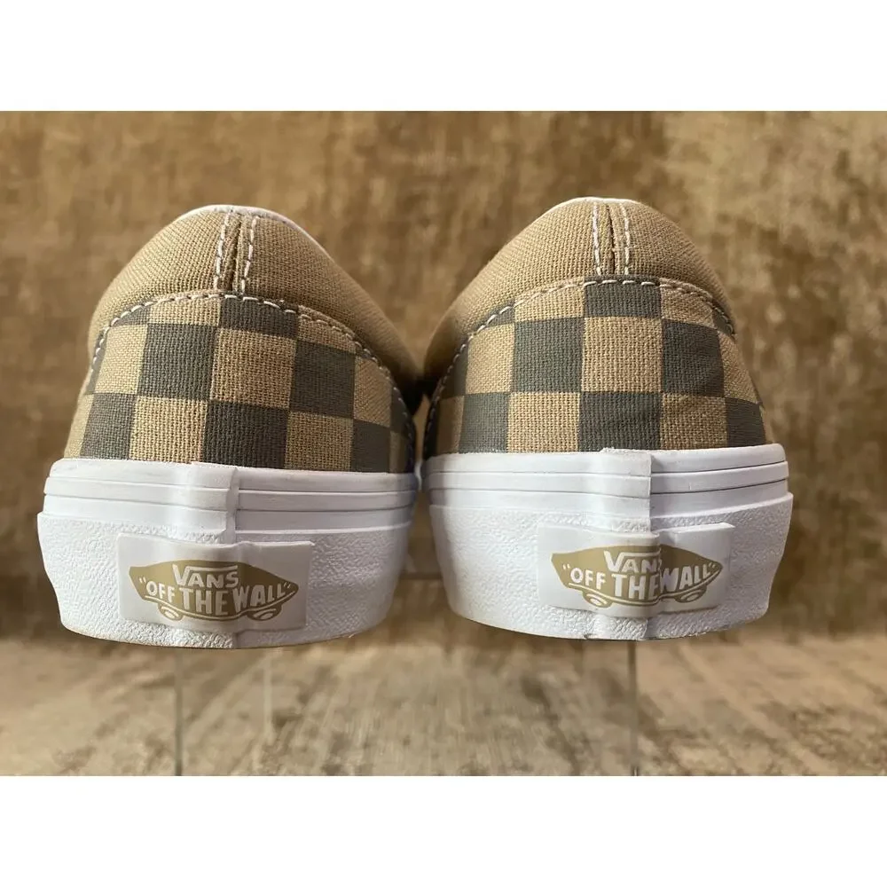 Vans Classic Slip-On Brown Tan Checkerboard Canvas Women's 6.5 Men's 5 LIKE NEW